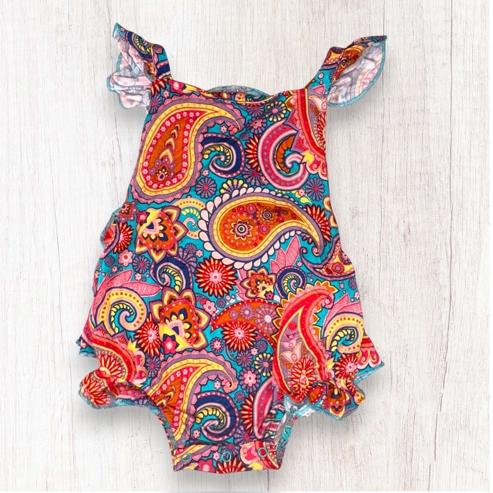 Posh Peanut Elliana Ruffle bamboo Romper Kids 12-18M Boho Chic Floral